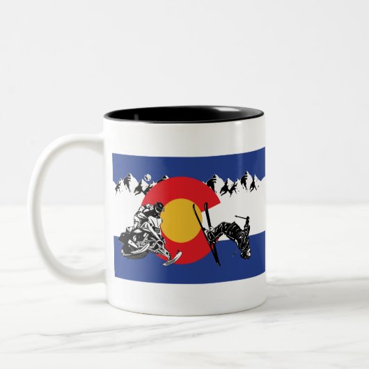 Snowmobile-und-Ski-in-Colorado-Flagge Zweifarbige Tasse (Links)