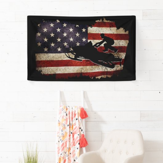 Snowmobile USA Flag Snow Sled Patriotic Banner (Insitu)