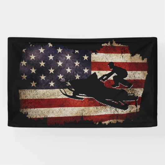 Snowmobile USA Flag Snow Sled Patriotic Banner (Horizontal)