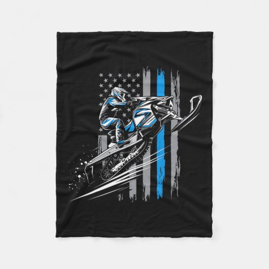 Snowmobile USA Flaggen Wintersport Snowmobile Ridi Fleecedecke (Vorderseite)