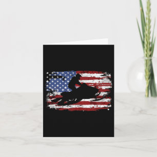 Snowmobile Vintage amerikanische Flagge Karte