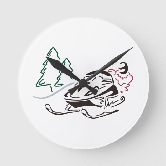 Snowmobiler Pine Trees Runde Wanduhr (Vorderseite)