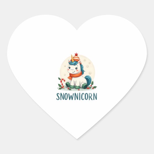 Snownicorn Cute Unicorn Snowman Christmas Girl T-S Herz-Aufkleber (Vorderseite)