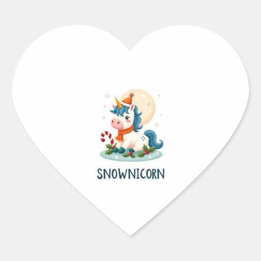 Snownicorn Cute Unicorn Snowman Christmas Girl T-S Herz-Aufkleber (Vorderseite)