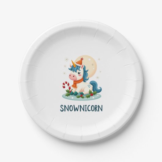 Snownicorn Cute Unicorn Snowman Christmas Girl T-S Pappteller (Vorderseite)