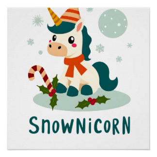 Snownicorn Süßes Einhorn Schneemann Weihnachten Mä Poster