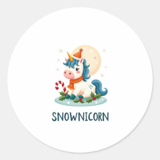 Snownicorn Süßes Einhorn Schneemann Weihnachten Mä Runder Aufkleber