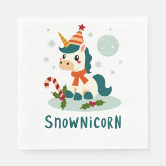 Snownicorn Süßes Einhorn Schneemann Weihnachten Mä Serviette