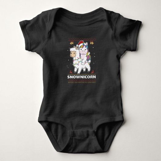 Snownicorn Unicorn Lama Weihnachts Wintertiere Baby Strampler (Vorderseite)