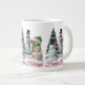 SnowPals Happy Holidays Rotes Skript Jumbo-Tasse (Vorderseite Rechts)