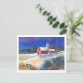 Snowy Abend Barns Postkarte (Stehend Vorderseite)