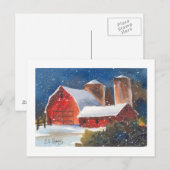 Snowy Abend Barns & Silos Postkarte (Vorne/Hinten)