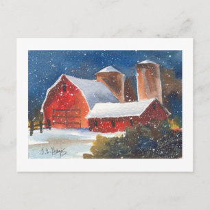 Snowy Abend Barns & Silos Postkarte