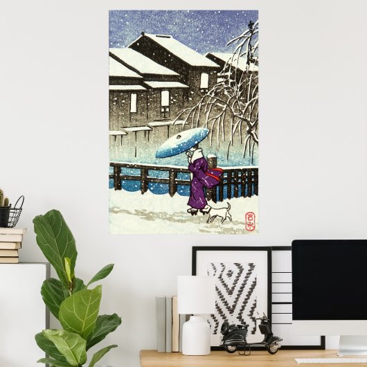 Snowy Abend Kawase Hasui 1930er Poster (Heimbüro)