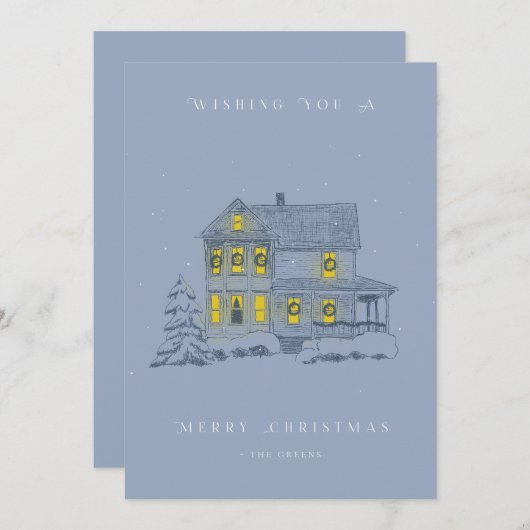 Snowy Abend Weihnachtskarte Dankeskarte (Vorne/Hinten)