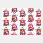 Snowy Adventure Pink Highland Cow Wrapping Paper Geschenkpapier Set (Vorderseite)