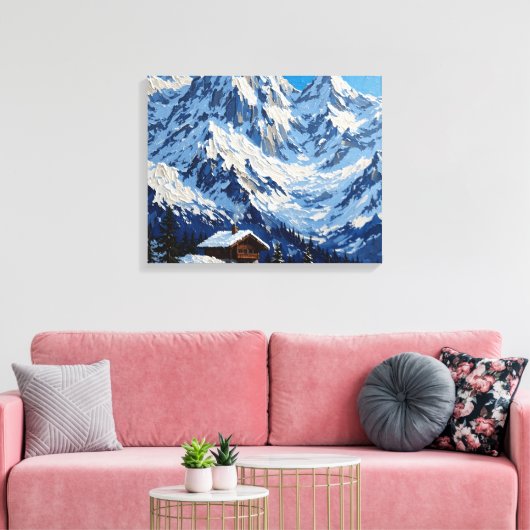 Snowy Alps Wrapped Canvas Wall Art | Bergland Leinwanddruck (Insitu (Wohnzimmer))