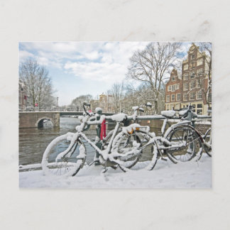 Snowy Amsterdam in den Niederlanden Postkarte