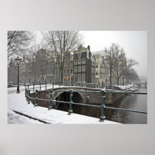 Snowy Amsterdam in the Netherlands in winter Poster