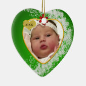 Snowy and Green Gold New Baby Foto Weihnachten Keramikornament (Rechts)