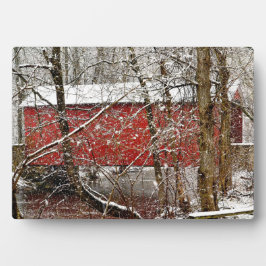Snowy Ashland Red Covered Bridge in Delaware Fotoplatte