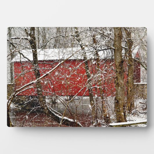 Snowy Ashland Red Covered Bridge in Delaware Fotoplatte (Vorderseite)