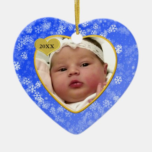 Snowy Babys Erstes Weihnachtsfest Foto Herz Keramik Ornament (Vorne)