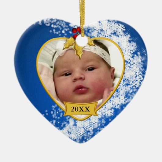 Snowy Baby's First Christmas Foto Keramikornament (Vorne)