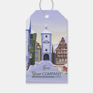 Snowy Bavarian Village Company Holiday Card Geschenkanhänger