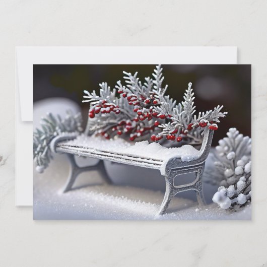 Snowy Bench mit Winterberry Sprigs Feiertagskarte (Vorderseite)