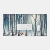 Snowy Birch Forest Desk Mat with Fox Schreibtischunterlage (Tastatur & Maus)