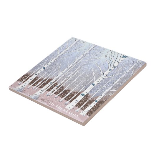 Snowy Birch Trees Christmas Dusty Blue ID1003 Fliese (Seite)