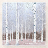 Snowy Birch Trees Christmas Dusty Blue ID1003 Glasuntersetzer (Vorderseite)