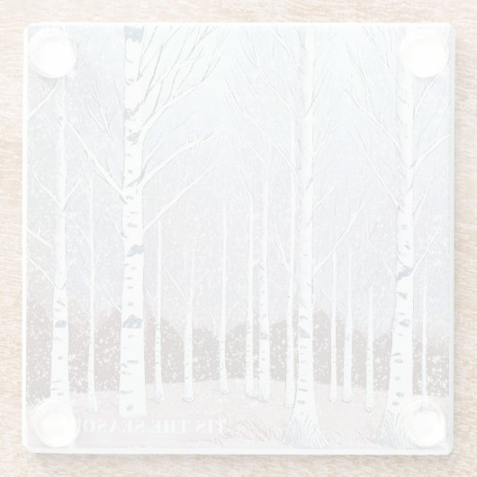 Snowy Birch Trees Christmas Dusty Blue ID1003 Glasuntersetzer (Rückseite)