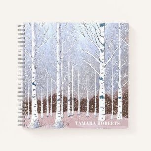 Snowy Birch Trees Christmas Dusty Blue ID1003 Notizblock