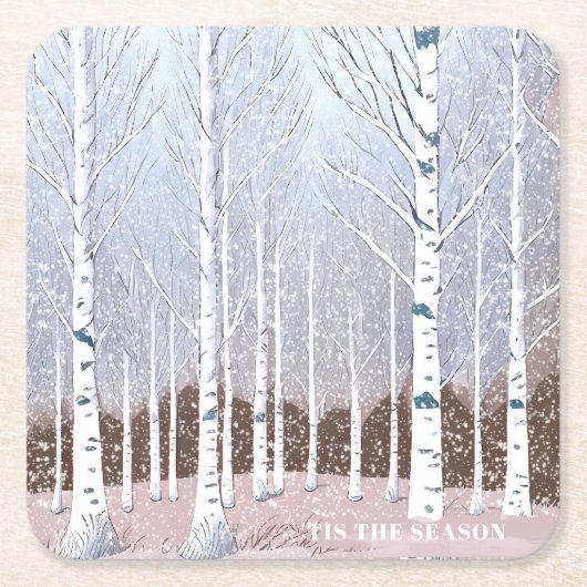 Snowy Birch Trees Christmas Dusty Blue ID1003 Rechteckiger Pappuntersetzer (Vorderseite)