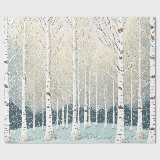 Snowy Birch Trees Weihnachten Aquamarin ID1003 Geschenkpapier (Flach)