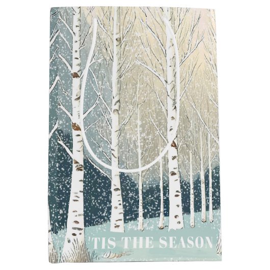 Snowy Birch Trees Weihnachten Aquamarin ID1003 Mittlere Geschenktüte (Vorderseite)