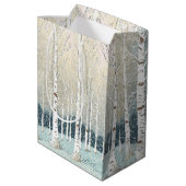 Snowy Birch Trees Weihnachten Aquamarin ID1003 Mittlere Geschenktüte (Rückseite Schrägansicht)