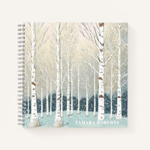 Snowy Birch Trees Weihnachten Aquamarin ID1003 Notizblock