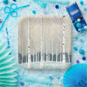 Snowy Birch Trees Weihnachten Aquamarin ID1003 Pappteller (Party)
