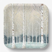 Snowy Birch Trees Weihnachten Aquamarin ID1003 Pappteller (Vorderseite)