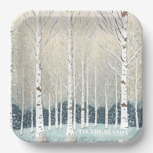 Snowy Birch Trees Weihnachten Aquamarin ID1003 Pappteller (Vorderseite)