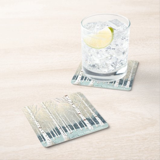 Snowy Birch Trees Weihnachten Aquamarin ID1003 Rechteckiger Pappuntersetzer (Vor Ort)