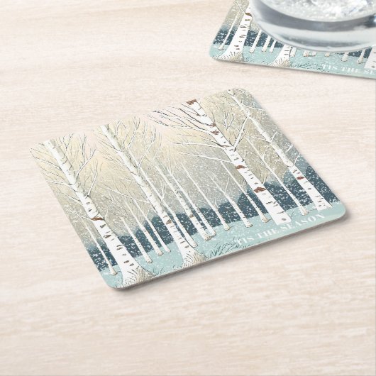 Snowy Birch Trees Weihnachten Aquamarin ID1003 Rechteckiger Pappuntersetzer (angewinkelt)