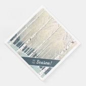 Snowy Birch Trees Weihnachten Aquamarin ID1003 Serviette (Ecke)