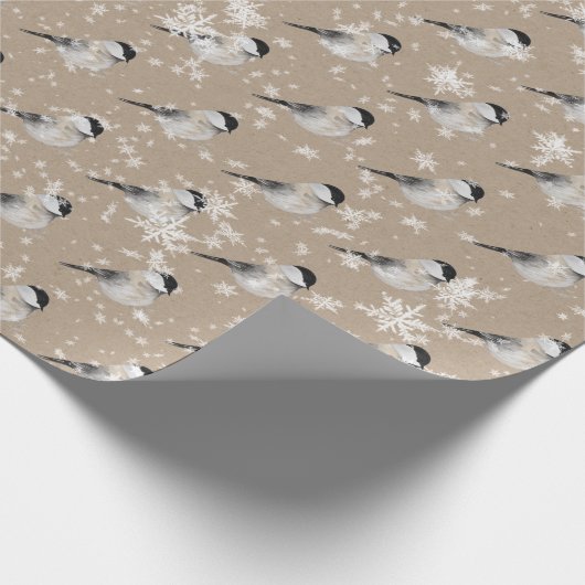 Snowy Black Cap Chickadee Birds Kraft Papier Geschenkpapier (Ecke)