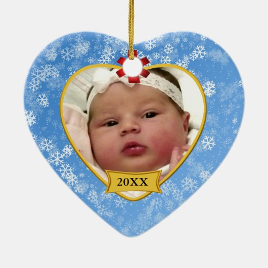 Snowy Blue Baby's 2 Sided Foto Keepake Keramikornament (Hinten)