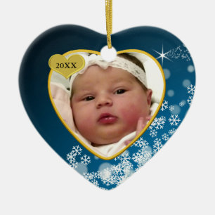 Snowy Blue Baby's Birth Year Foto Weihnachten Keramikornament