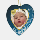 Snowy Blue Baby's Birth Year Foto Weihnachten Keramikornament (Links)